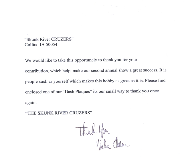 Skunk River Cruzers Letter